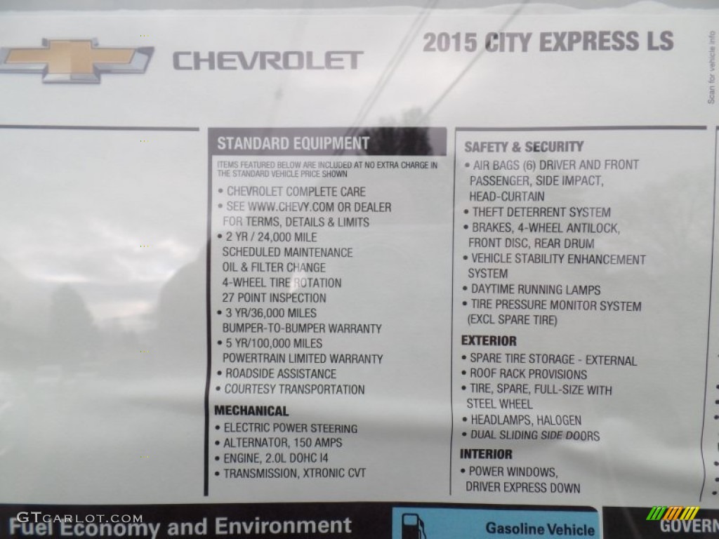 2015 Chevrolet City Express LS Window Sticker Photo #100003564