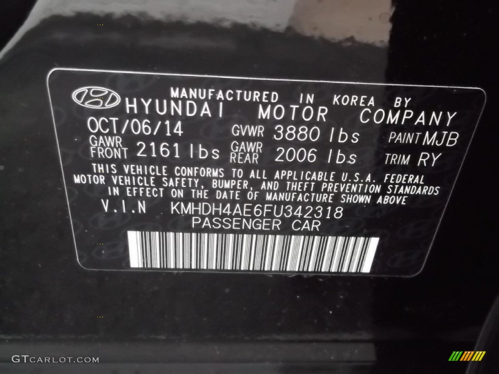 2015 Elantra SE Sedan - Black Diamond / Black photo #20