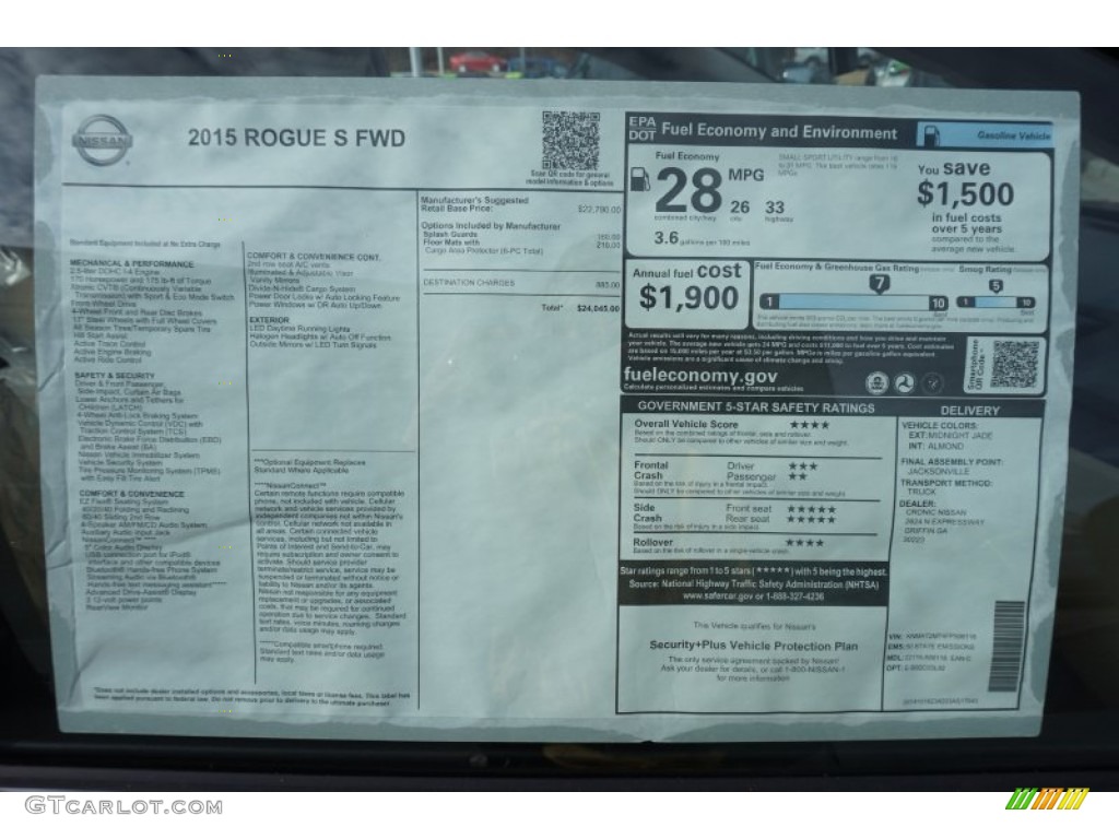 2015 Nissan Rogue S Window Sticker Photo #100038164