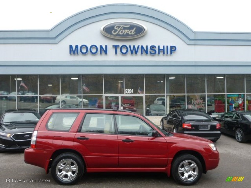 2007 Forester 2.5 X - Garnet Red Pearl / Desert Beige photo #1