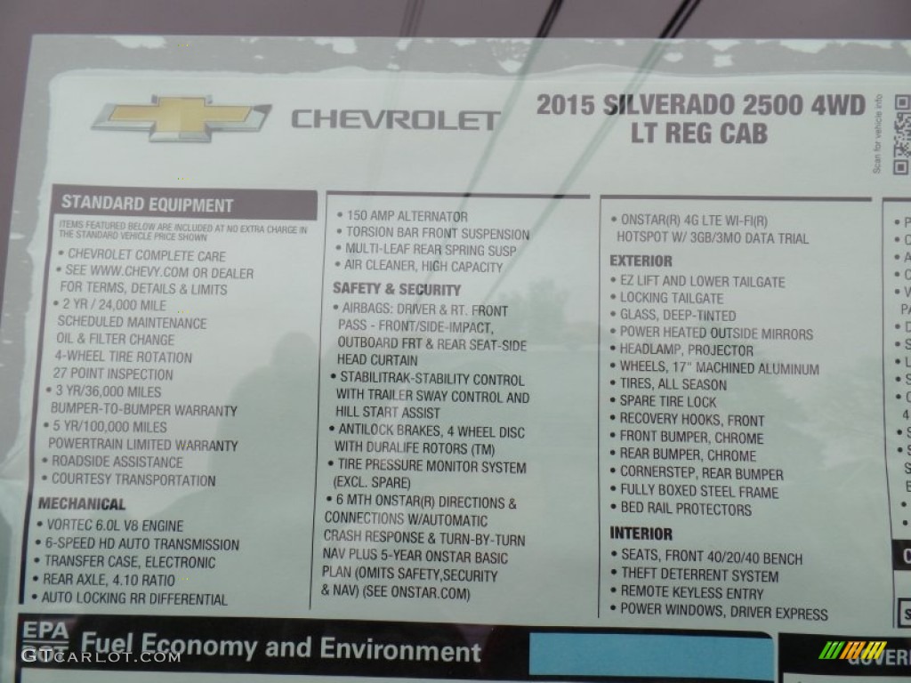 2015 Chevrolet Silverado 2500HD LT Regular Cab 4x4 Window Sticker Photo #100040144