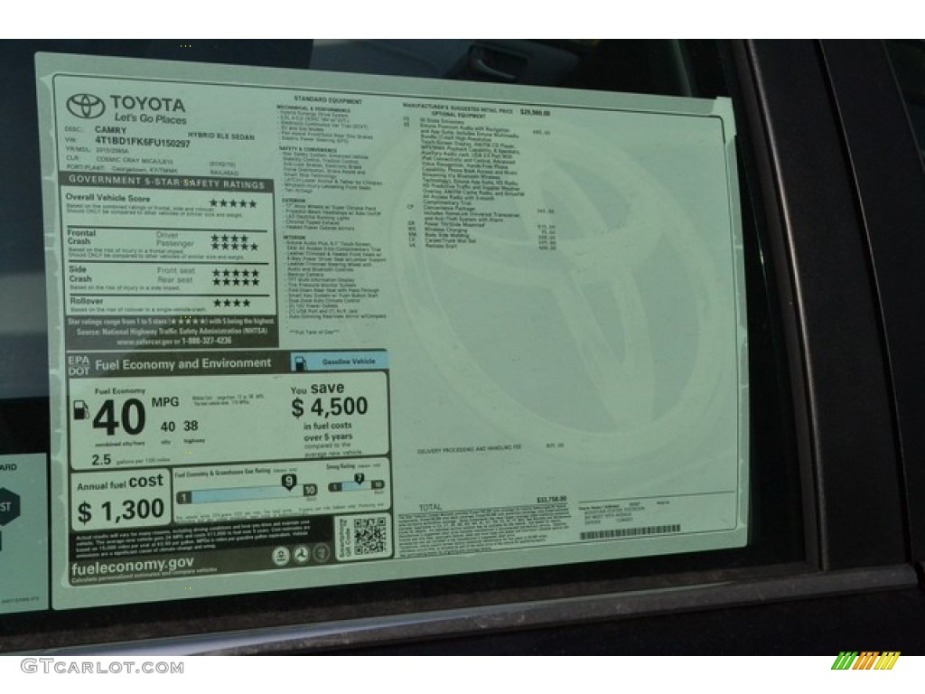 2015 Toyota Camry Hybrid XLE Window Sticker Photo #100085332