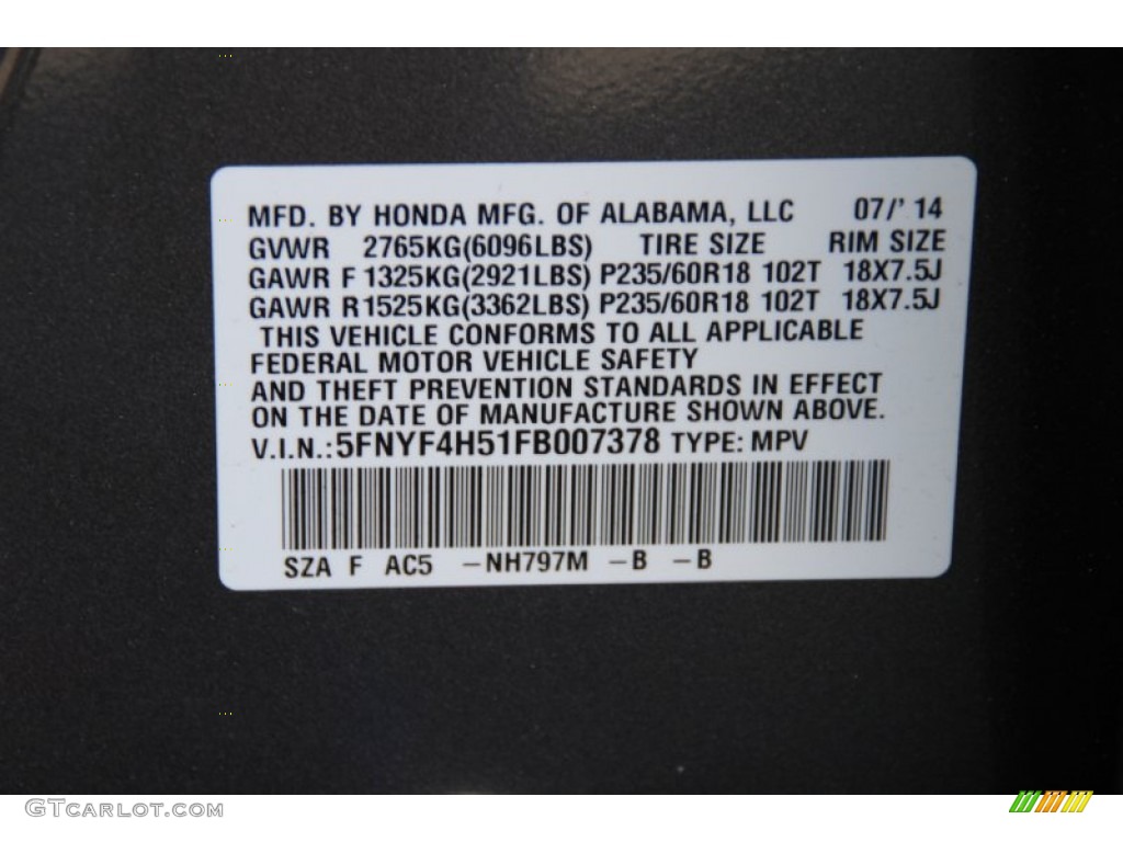 2015 Pilot EX-L 4WD - Modern Steel Metallic / Gray photo #5