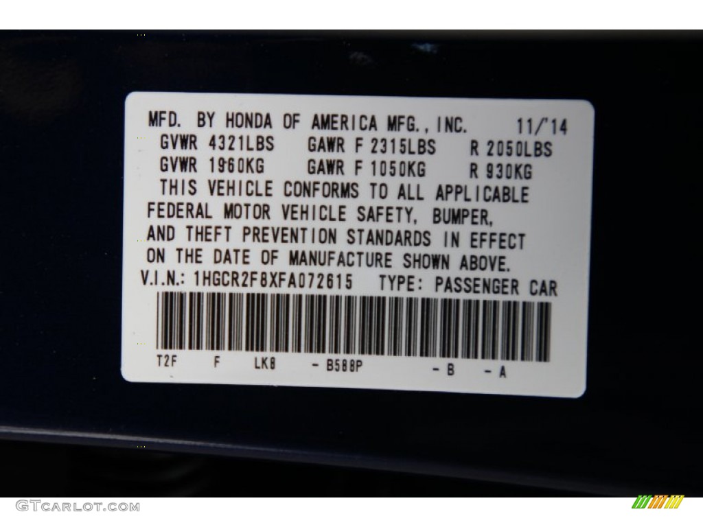 2015 Accord EX-L Sedan - Obsidian Blue Pearl / Gray photo #5