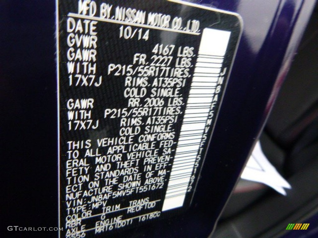2015 Nissan Juke SV AWD Color Code Photos
