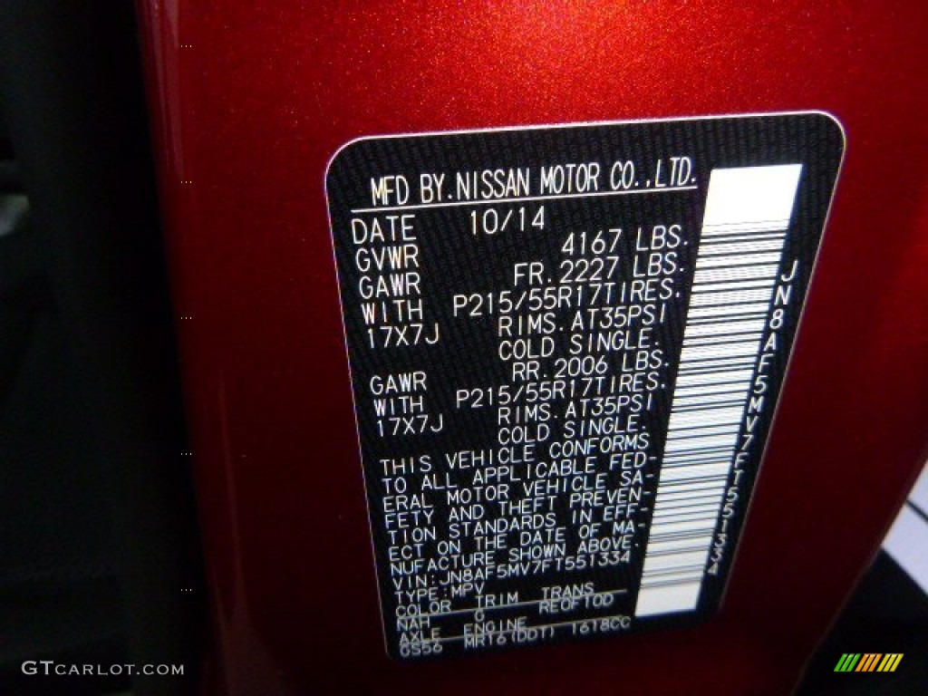 2015 Nissan Juke S AWD Color Code Photos