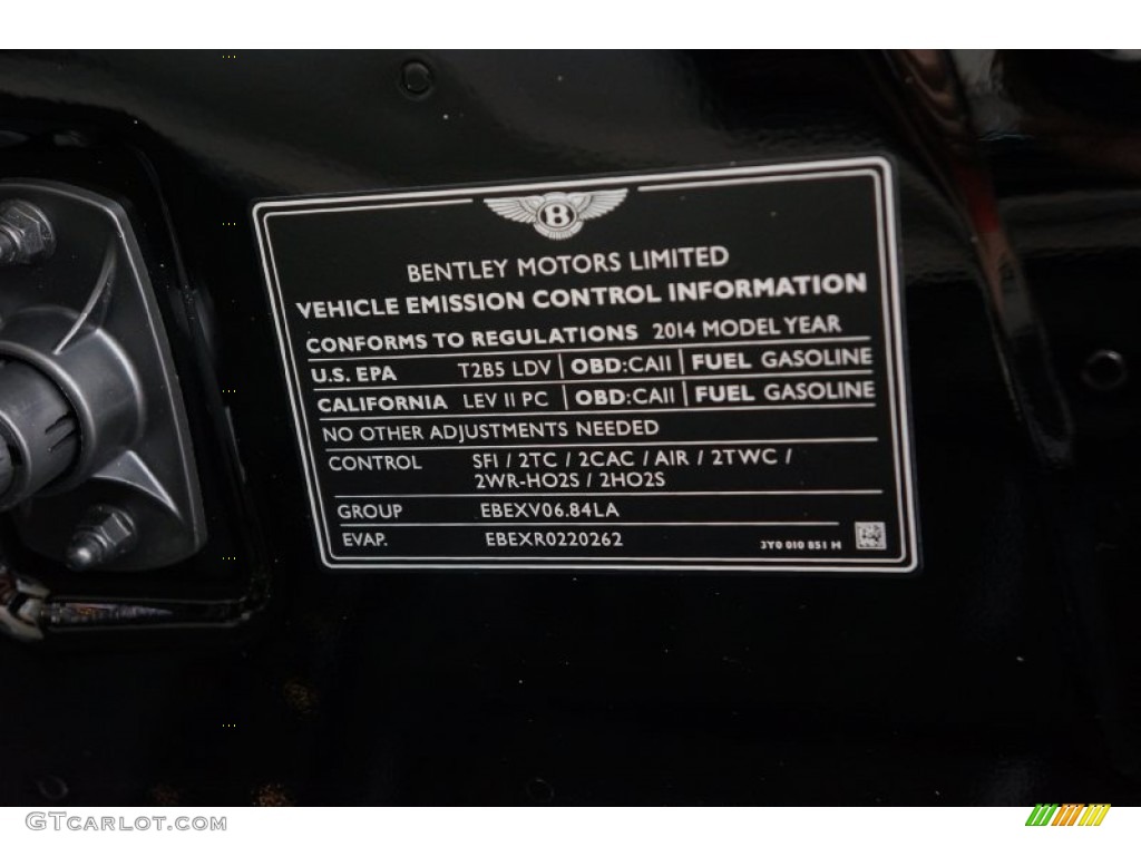 2014 Bentley Mulsanne Standard Mulsanne Model Info Tag Photos