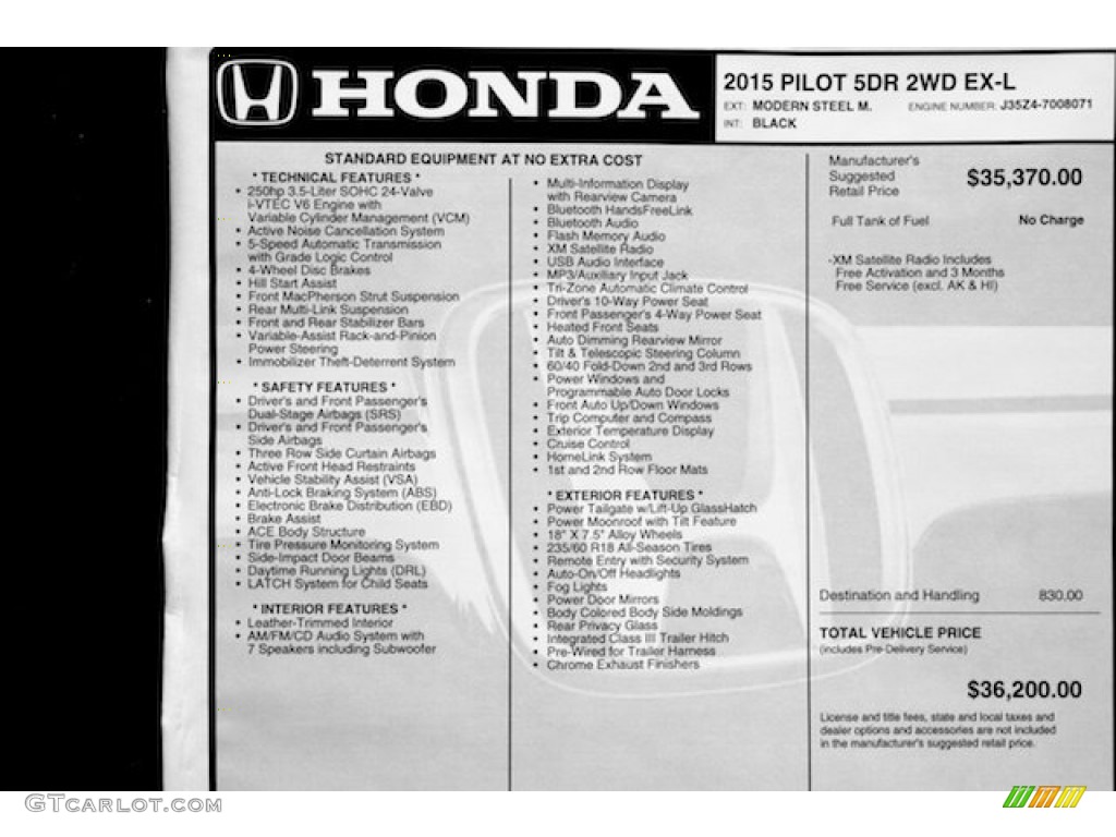 2015 Pilot EX-L - Modern Steel Metallic / Black photo #22