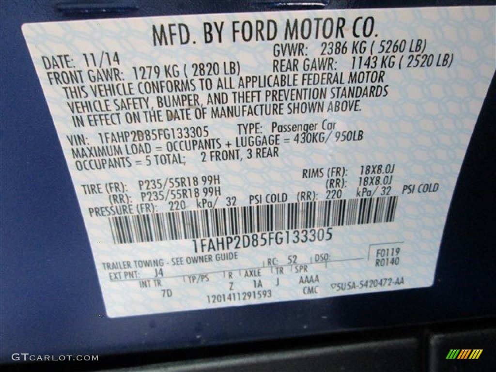 2015 Taurus SE - Deep Impact Blue Metallic / Dune photo #14