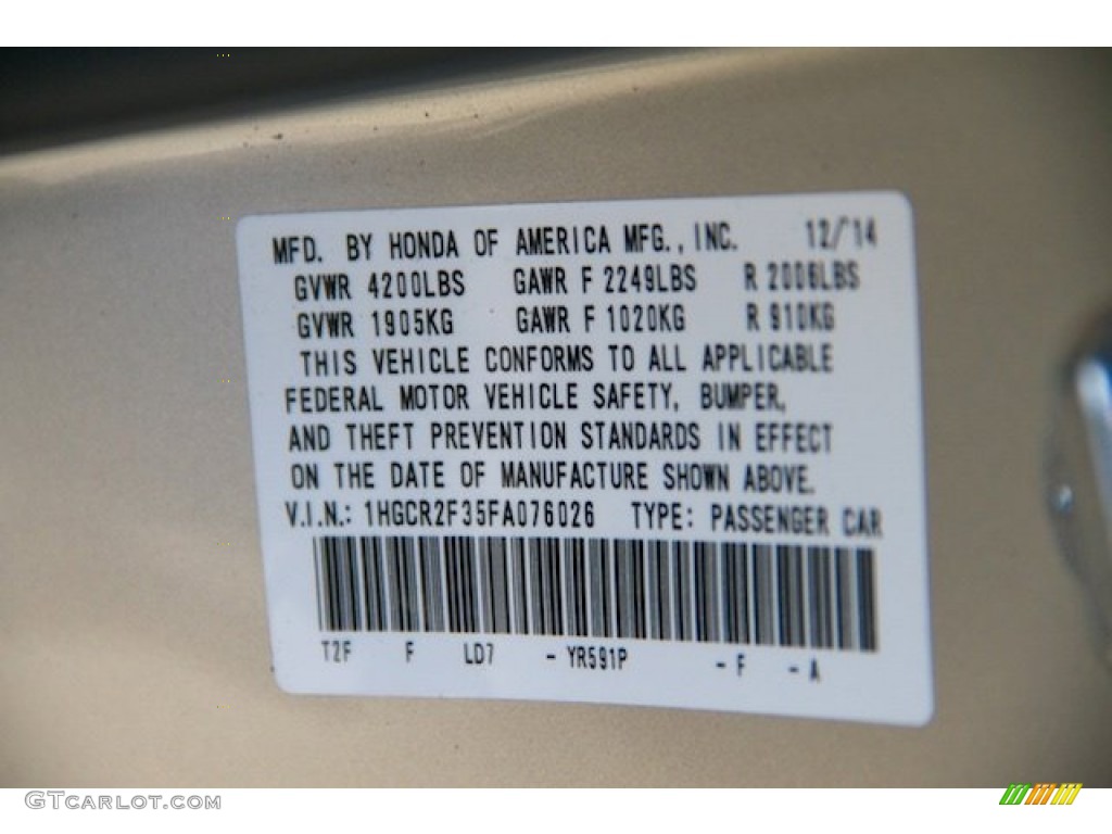 2015 Honda Accord LX Sedan Color Code Photos