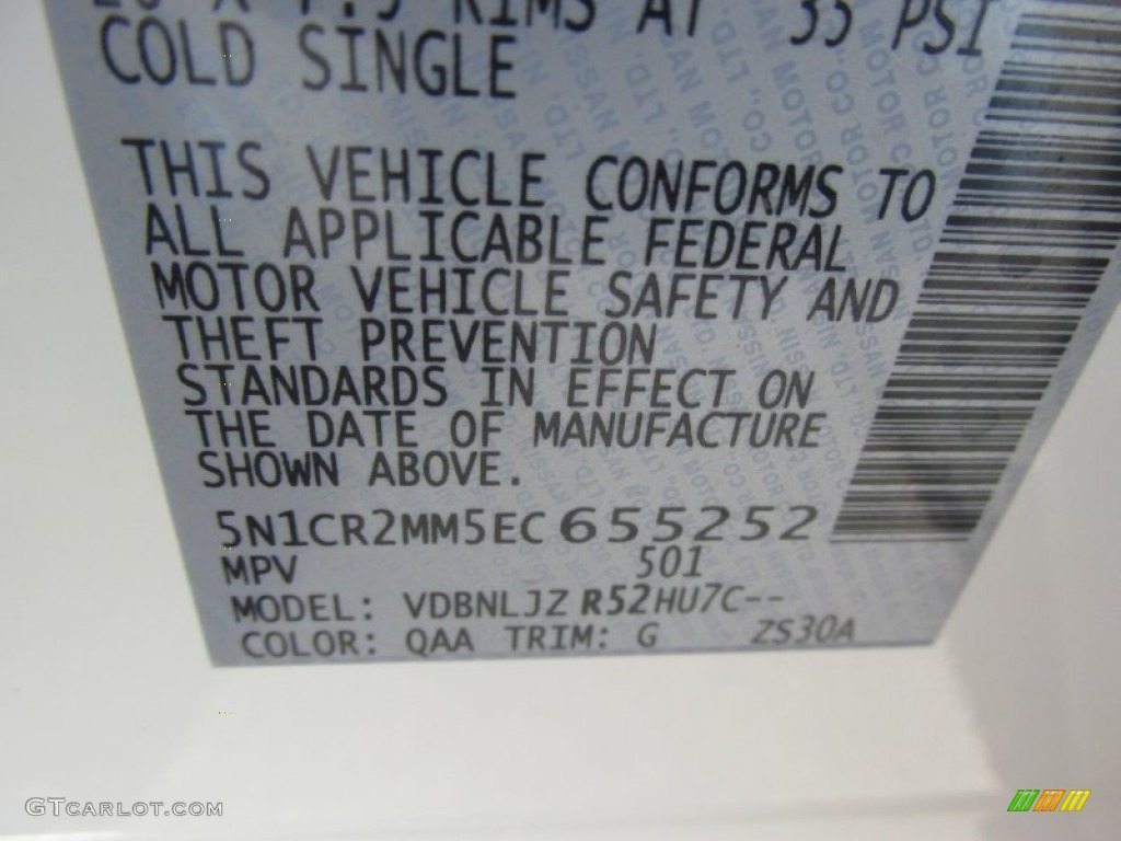 2014 Nissan Pathfinder Hybrid Platinum AWD Color Code Photos