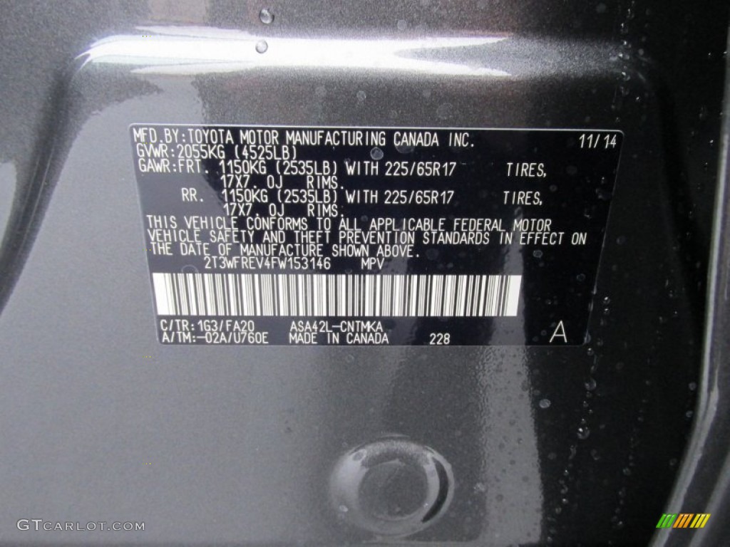 2015 RAV4 Color Code 1G3 for Magnetic Gray Metallic Photo #100164390