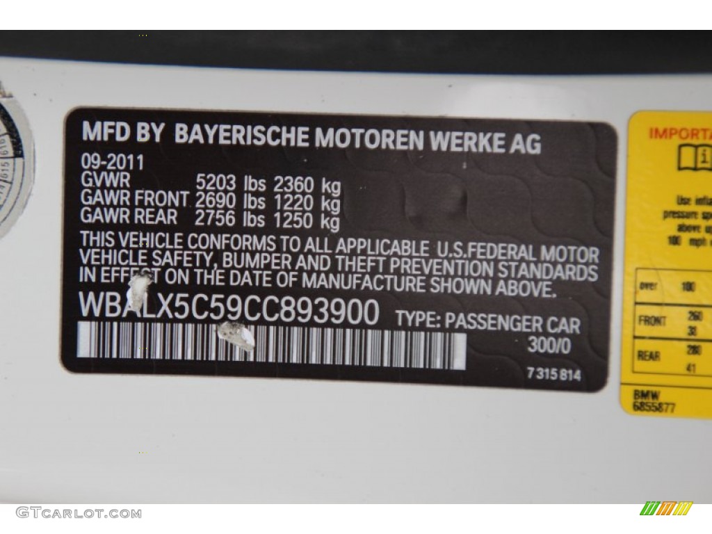 2012 6 Series Color Code 300 for Alpine White Photo #100167021