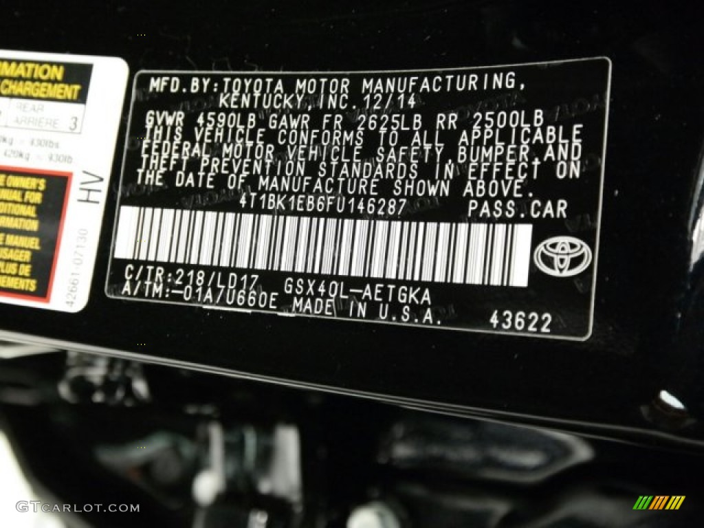 2015 Avalon Color Code 218 for Attitude Black Photo #100175103
