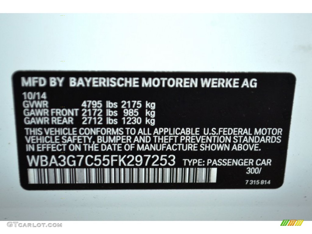2015 BMW 3 Series 328i xDrive Sports Wagon Color Code Photos