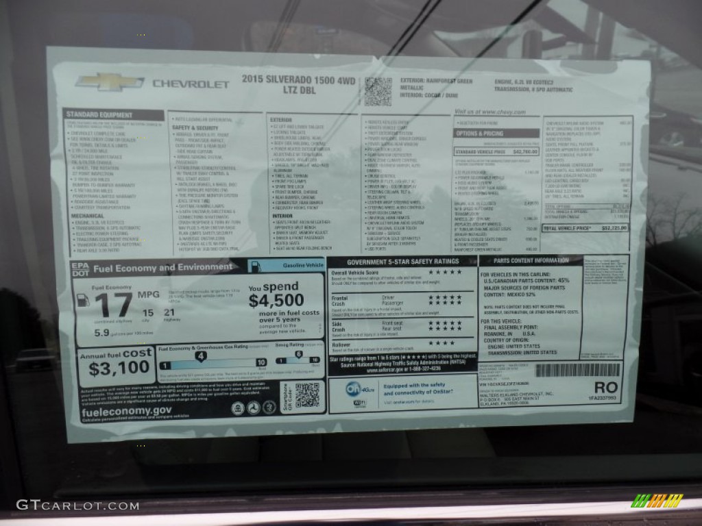 2015 Chevrolet Silverado 1500 LTZ Double Cab 4x4 Window Sticker Photo #100198850