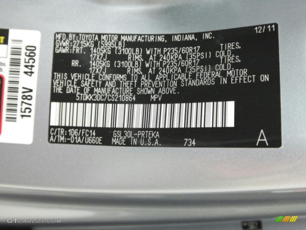 2012 Sienna LE - Silver Sky Metallic / Light Gray photo #14