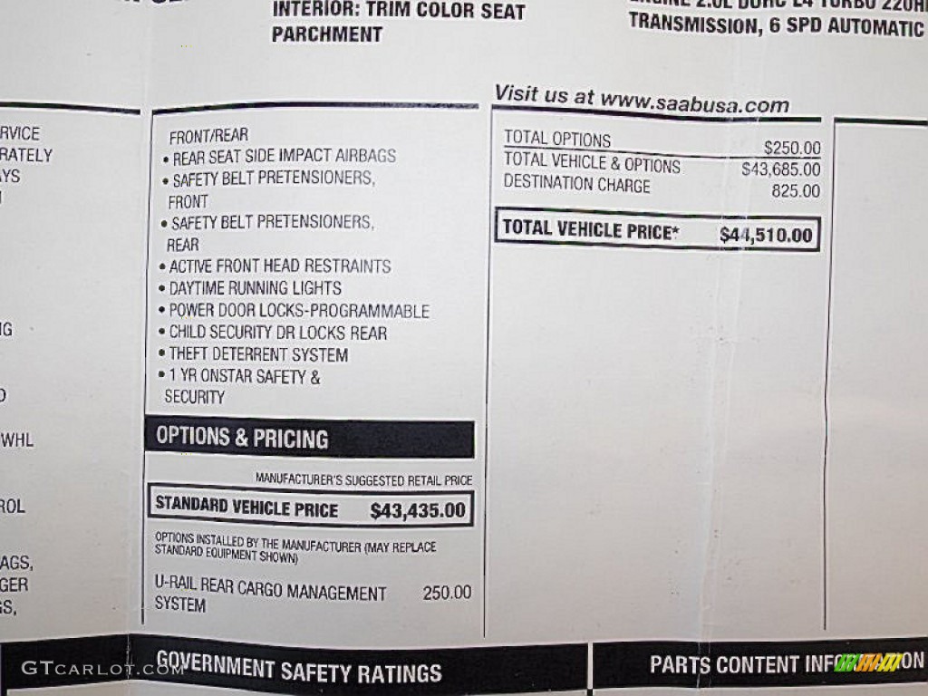 2011 Saab 9-5 Turbo4 Premium Sedan Window Sticker Photos