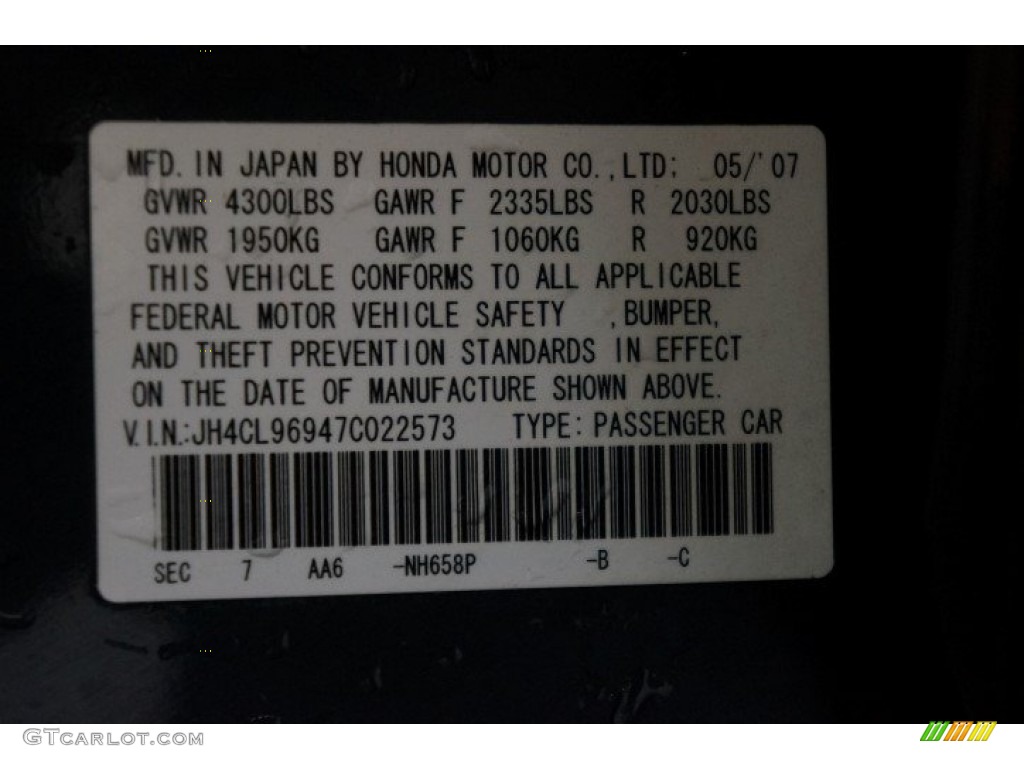 2007 TSX Color Code NH658P for Carbon Gray Pearl Photo #100257919