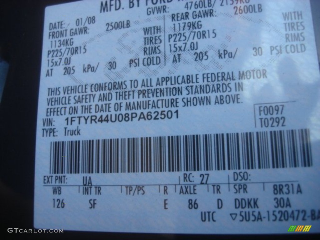 2008 Ranger Color Code UA for Black Photo #100264462