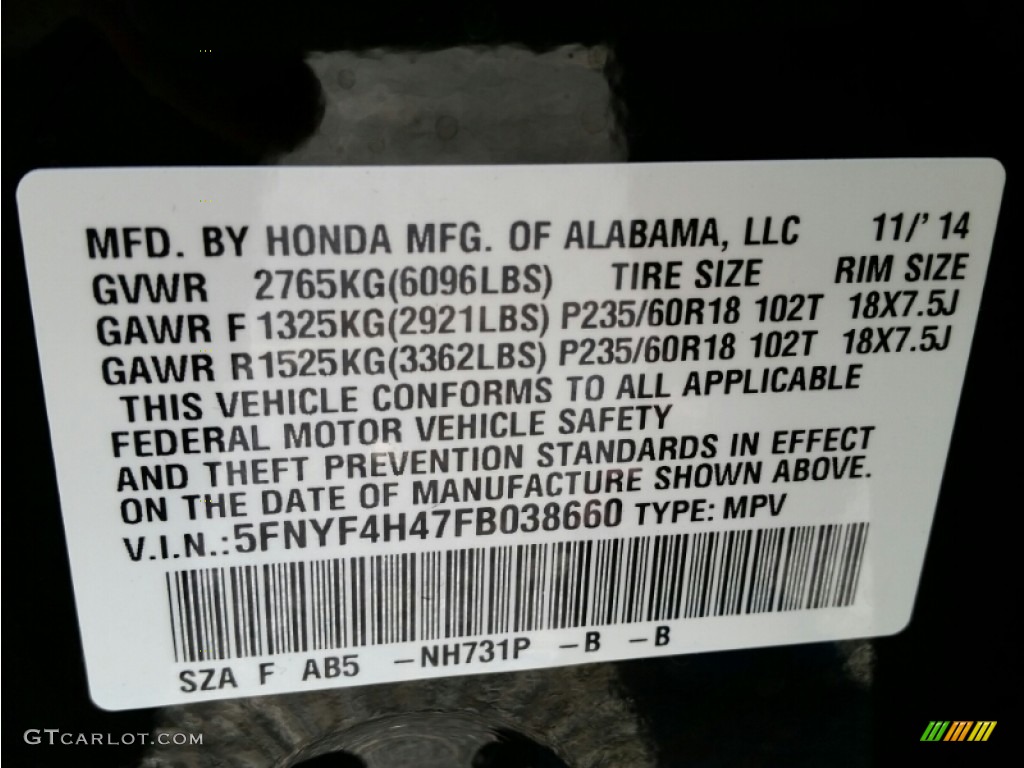 2015 Pilot EX 4WD - Crystal Black Pearl / Gray photo #3