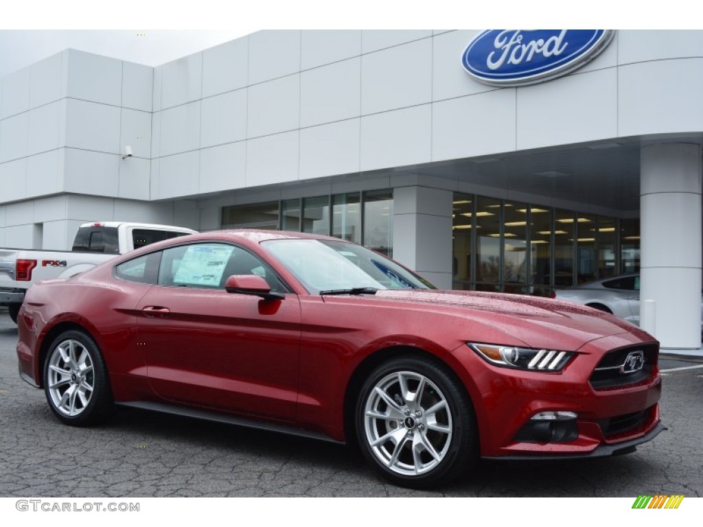 2015 Mustang EcoBoost Premium Coupe - Ruby Red Metallic / 50 Years Raven Black photo #1