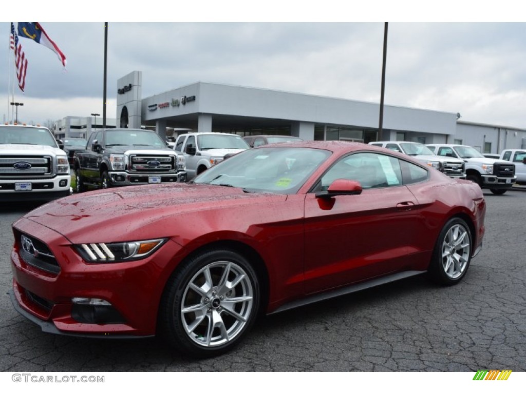 2015 Mustang EcoBoost Premium Coupe - Ruby Red Metallic / 50 Years Raven Black photo #3