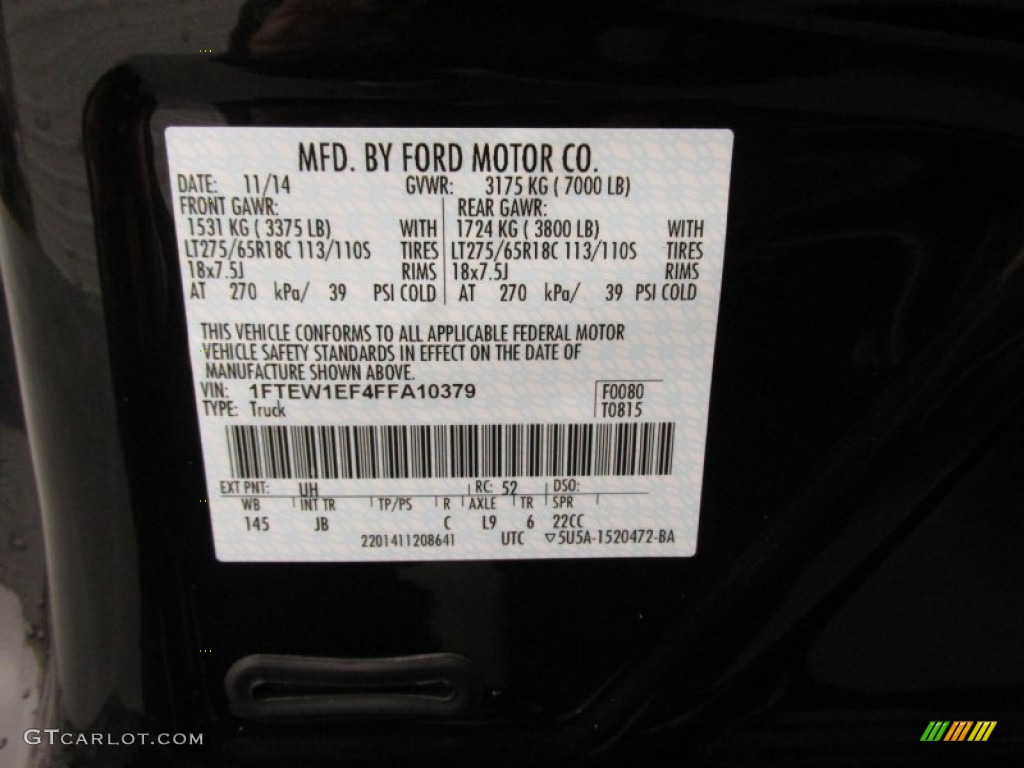 2015 F150 Color Code UH for Tuxedo Black Metallic Photo #100294927
