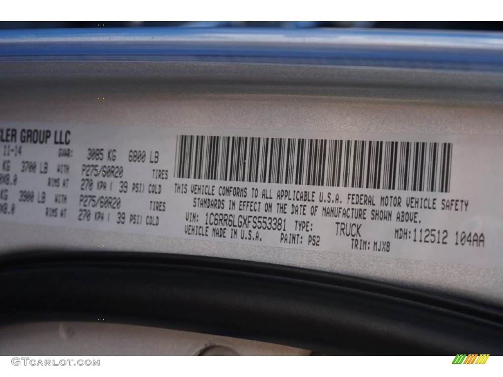 2015 1500 Big Horn Crew Cab - Bright Silver Metallic / Black/Diesel Gray photo #9