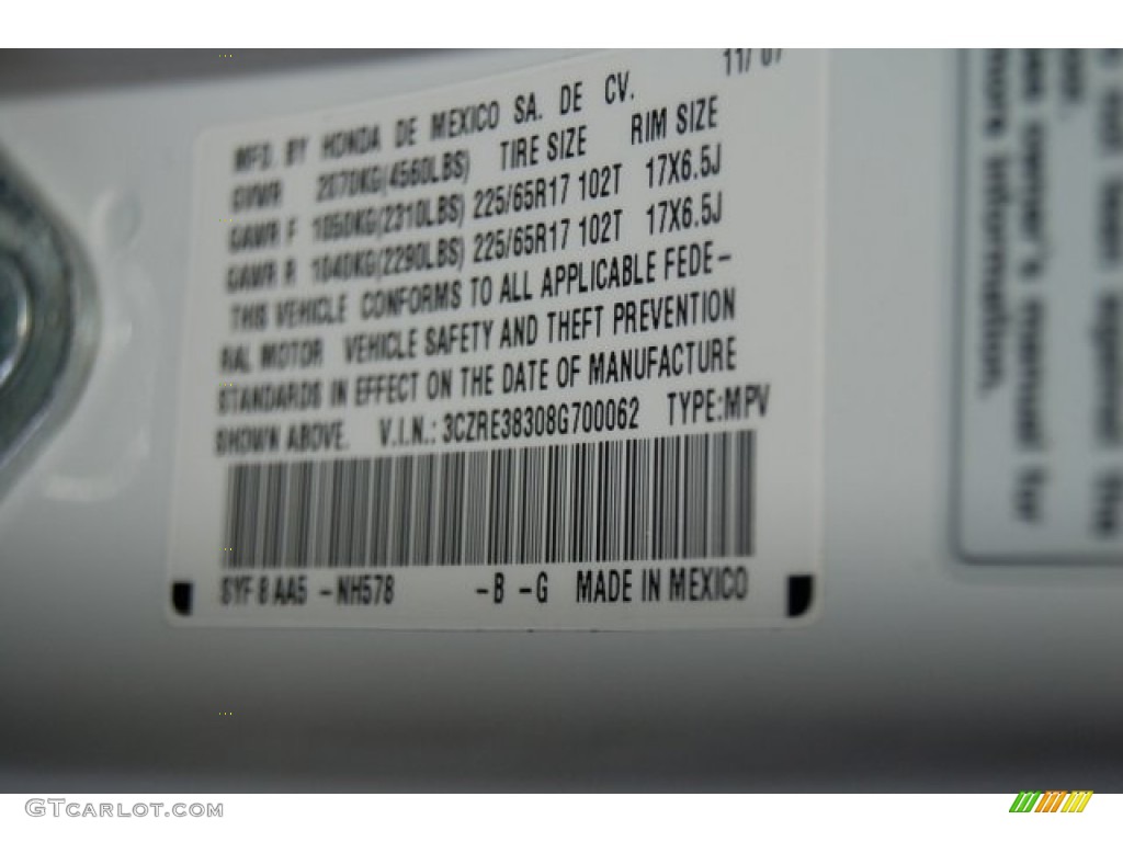 2008 CR-V LX - Taffeta White / Gray photo #33