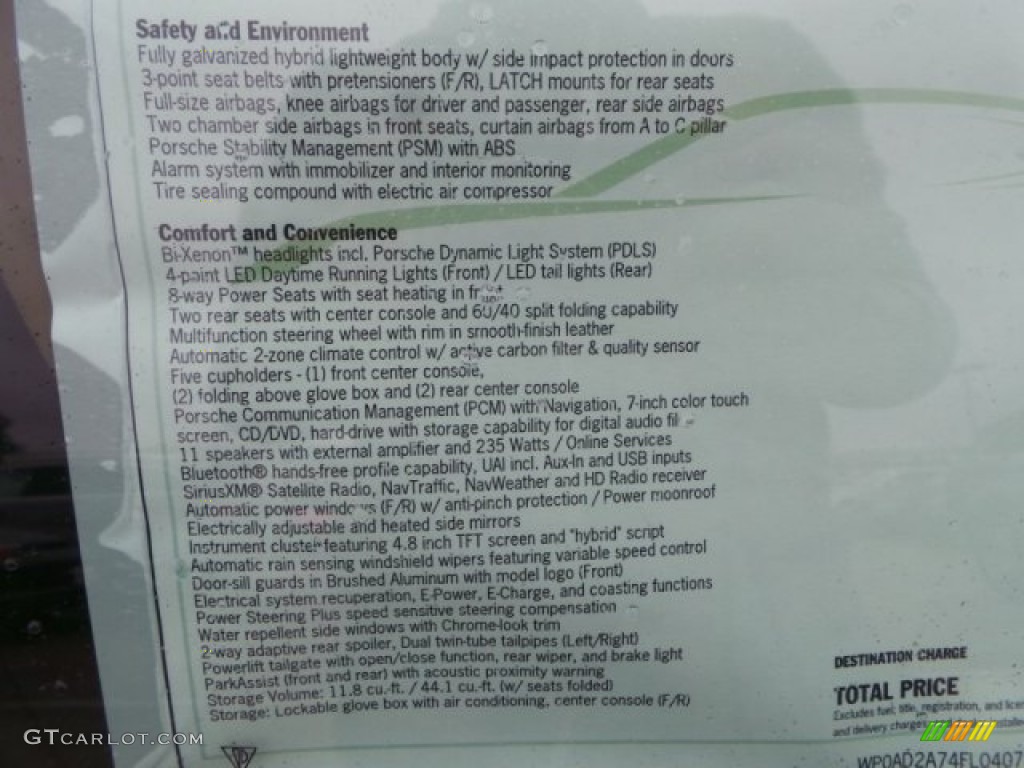 2015 Porsche Panamera S E-Hybrid Window Sticker Photo #100318473