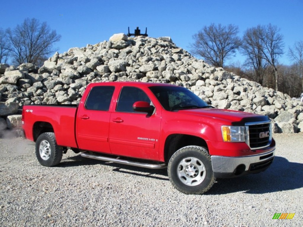 Fire Red 2008 GMC Sierra 2500HD SLT Crew Cab 4x4 Exterior Photo #100331330