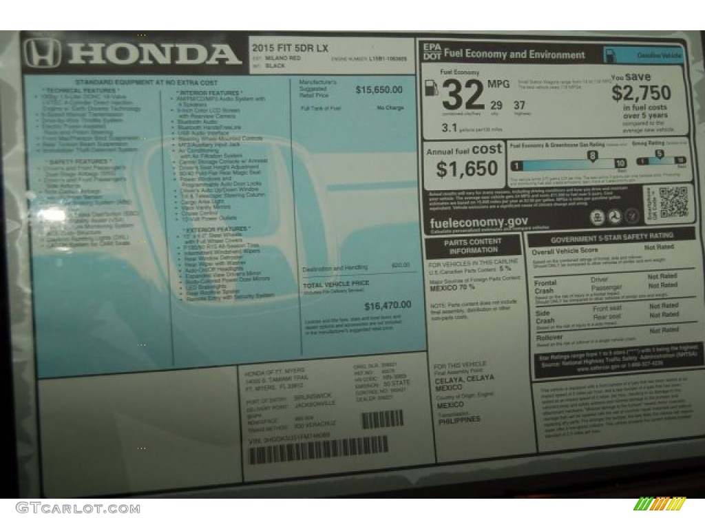 2015 Honda Fit LX Window Sticker Photos