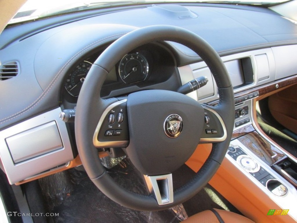 2015 Jaguar XF 3.0 AWD London Tan/Warm Charcoal Steering Wheel Photo #100338845