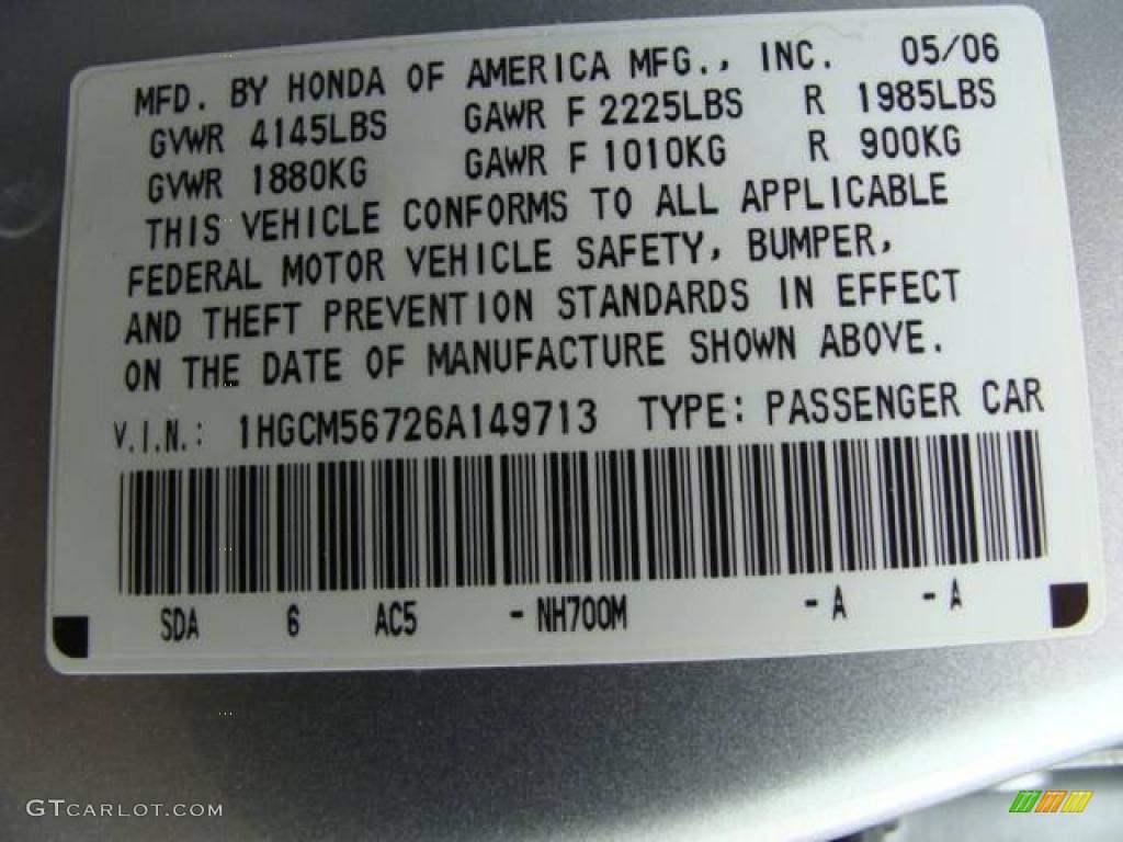 2006 Accord EX Sedan - Alabaster Silver Metallic / Black photo #13
