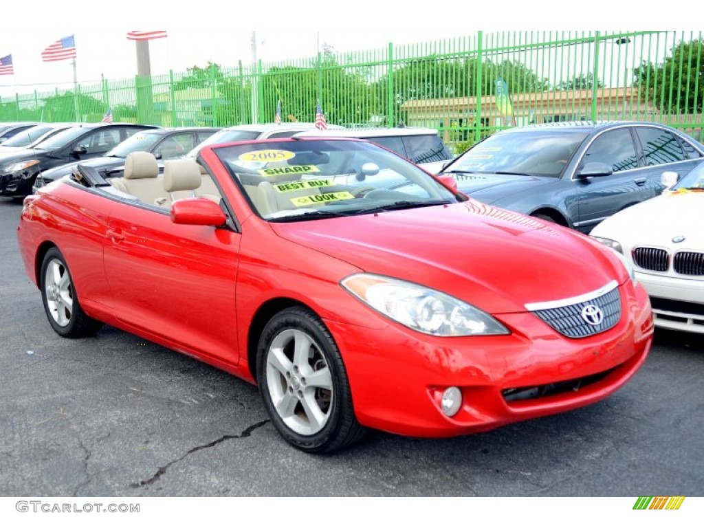 2005 Solara SLE V6 Convertible - Absolutely Red / Ivory photo #43