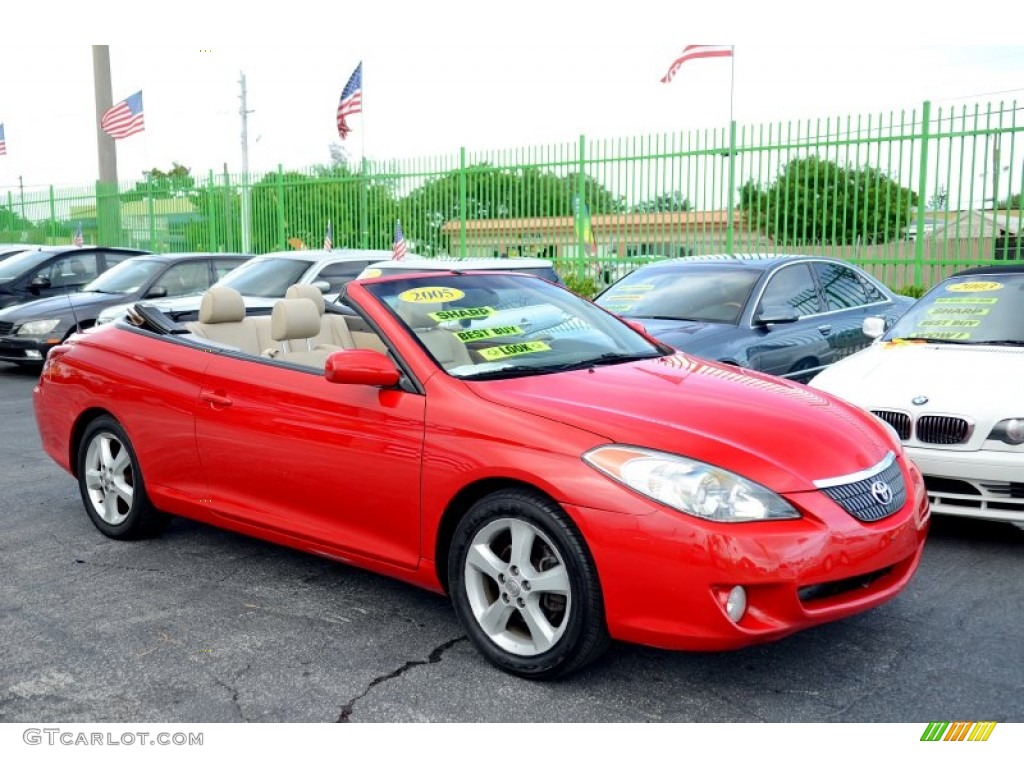 2005 Solara SLE V6 Convertible - Absolutely Red / Ivory photo #44