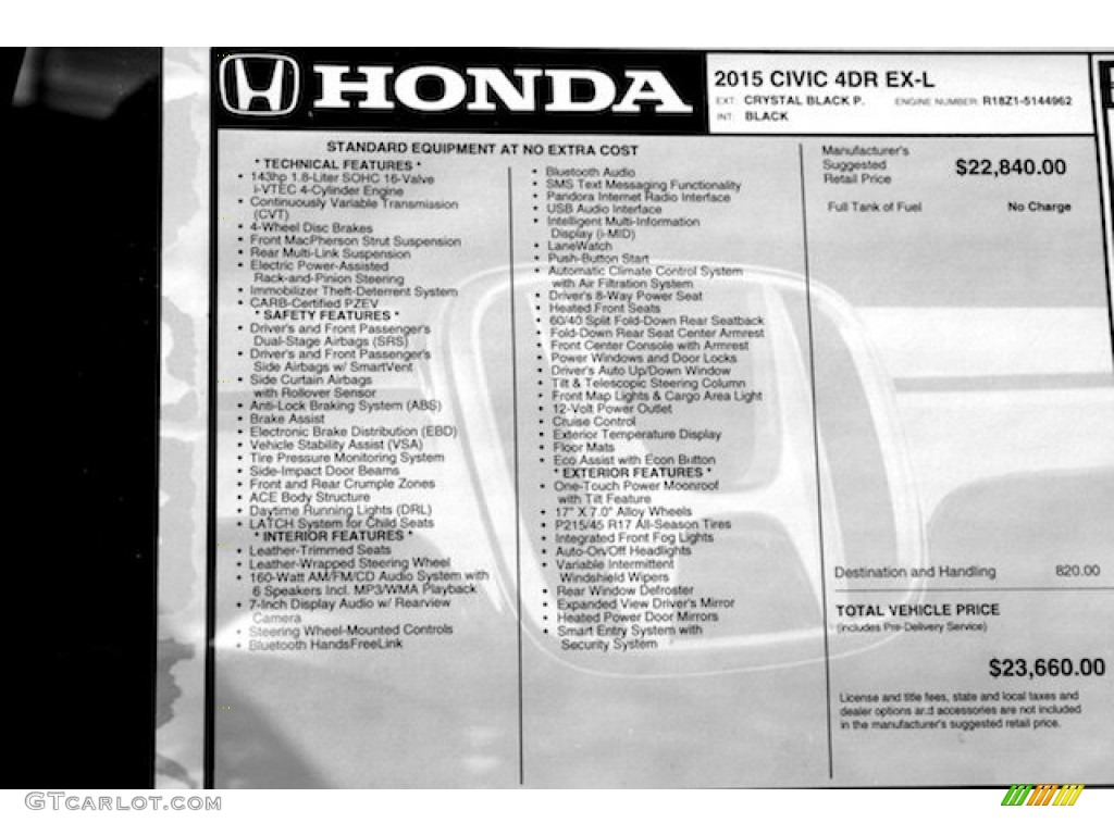 2015 Honda Civic EX-L Sedan Window Sticker Photo #100383386