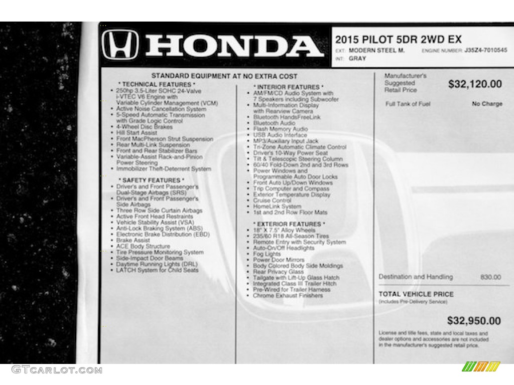 2015 Pilot EX - Modern Steel Metallic / Gray photo #20