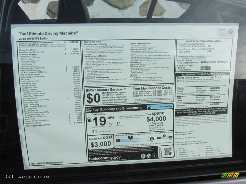 2015 BMW M3 Sedan Window Sticker Photo #100403418