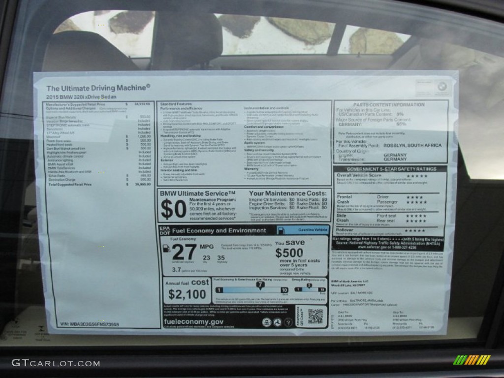 2015 BMW 3 Series 320i xDrive Sedan Window Sticker Photo #100404953