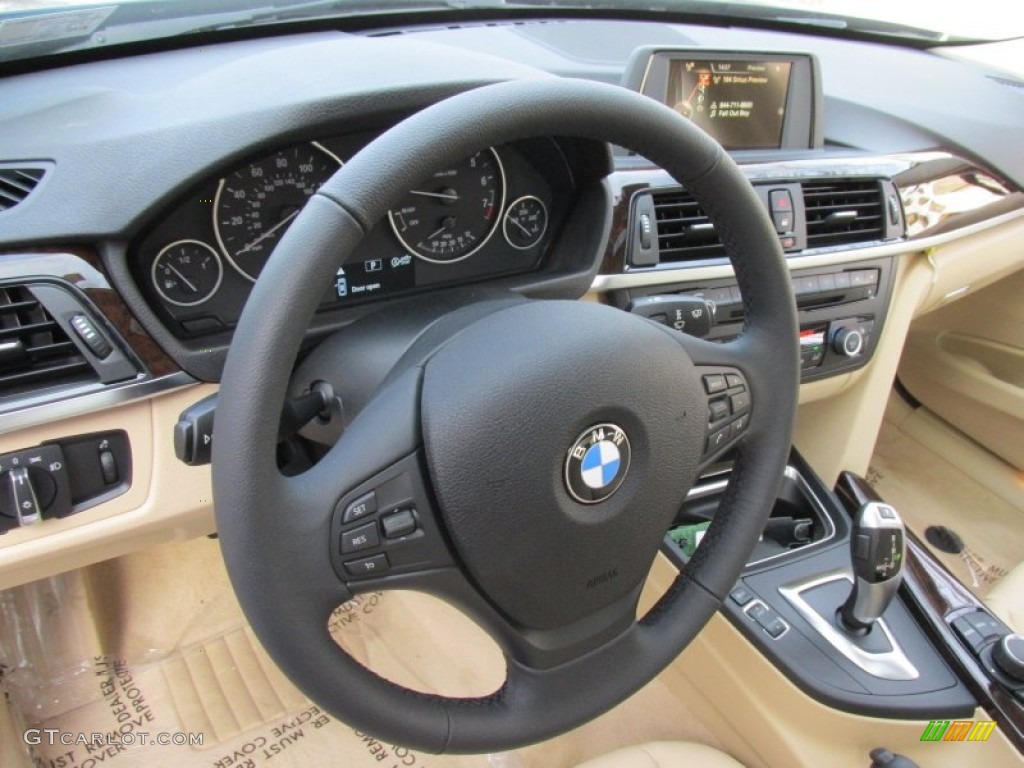 2015 BMW 3 Series 320i xDrive Sedan Venetian Beige Steering Wheel Photo #100405229