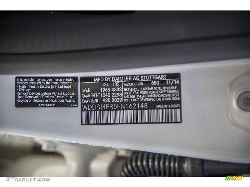 2015 CLA Color Code 650 for Cirrus White Photo #100428029