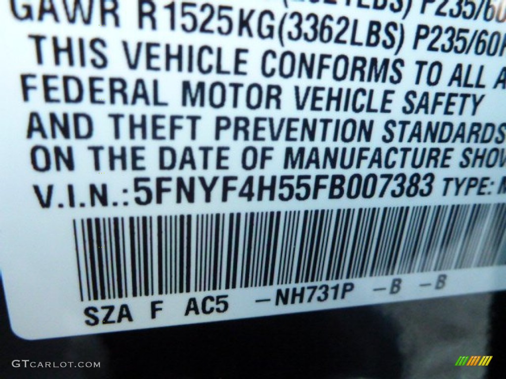 2015 Pilot EX-L 4WD - Crystal Black Pearl / Gray photo #20