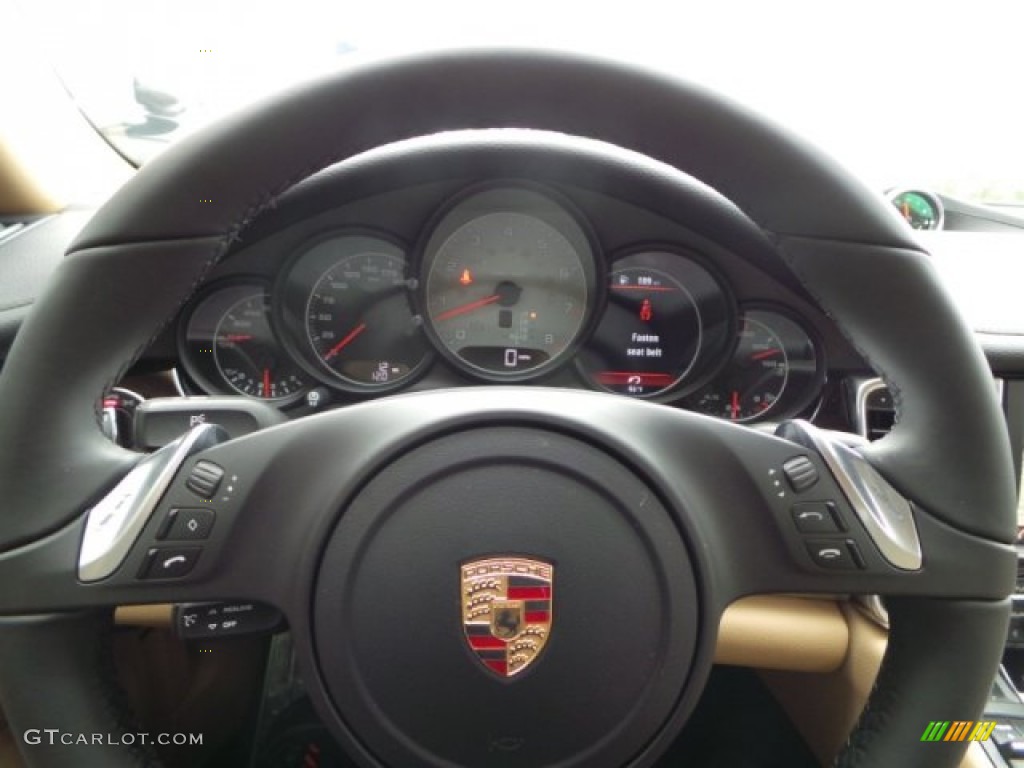2015 Porsche Panamera S Black/Luxor Beige Steering Wheel Photo #100458305