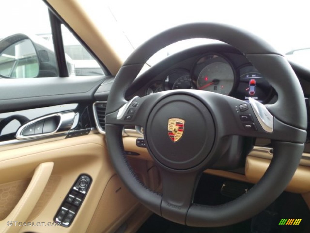 2015 Porsche Panamera S Black/Luxor Beige Steering Wheel Photo #100458350