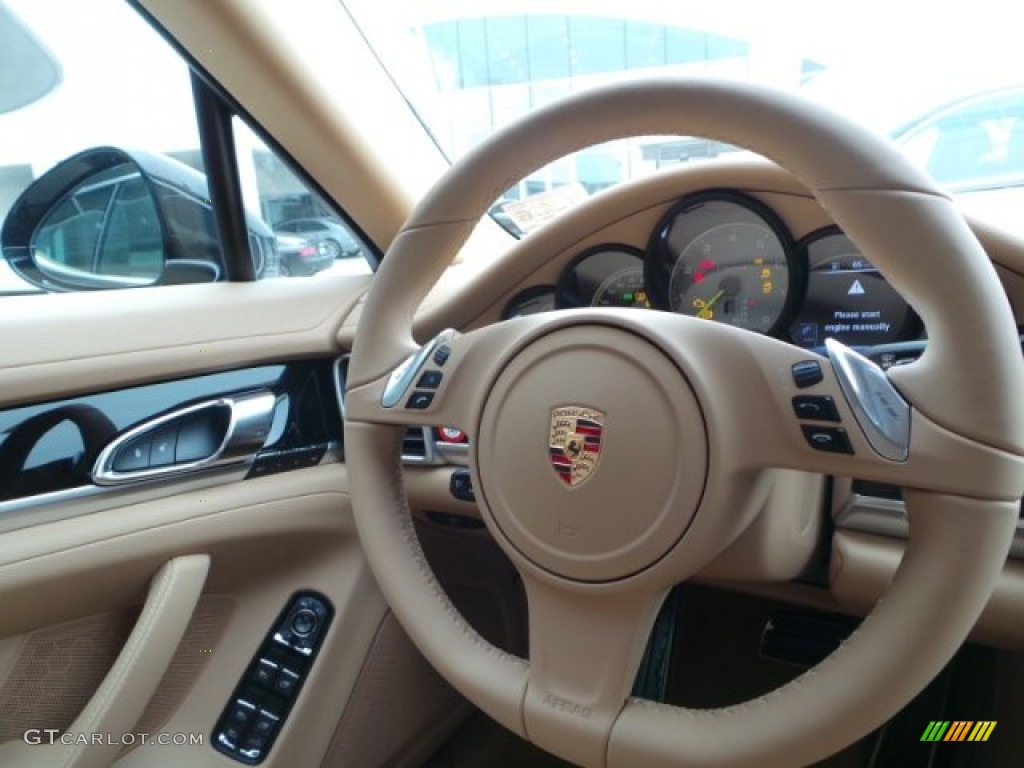 2015 Porsche Panamera S E-Hybrid Luxor Beige Steering Wheel Photo #100458689