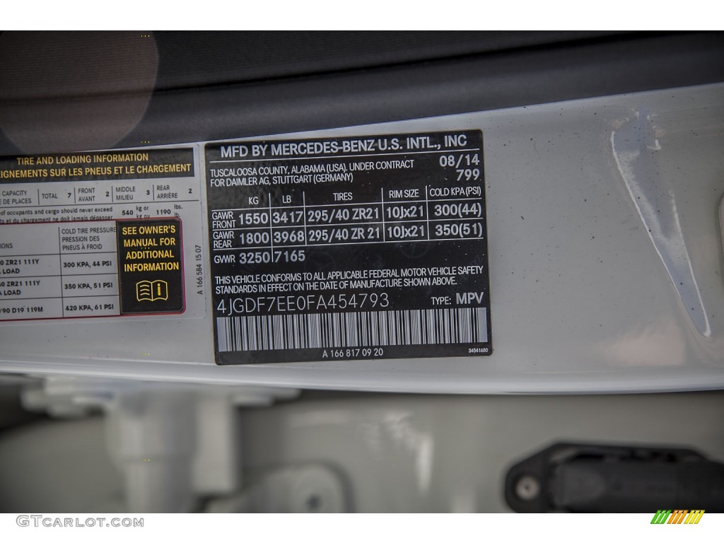 2015 GL Color Code 799 for designo Diamond White Metallic Photo #100469778