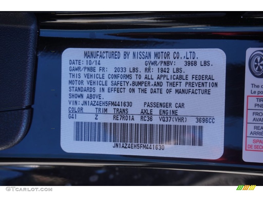 2015 Nissan 370Z NISMO Tech Coupe Color Code Photos