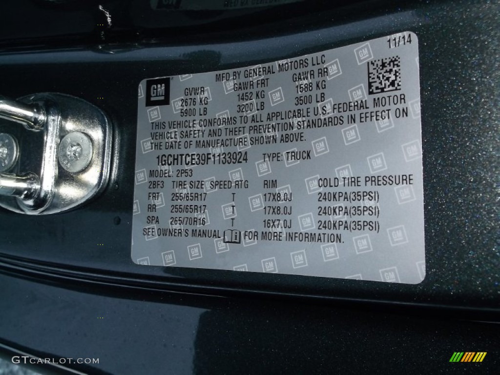 2015 Chevrolet Colorado Z71 Extended Cab 4WD Info Tag Photo #100474404